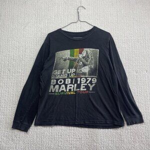 Y2K Bob Marley 1979 Survival Tour Black T Shirt Long Sleeve Reggae Unisex S Read